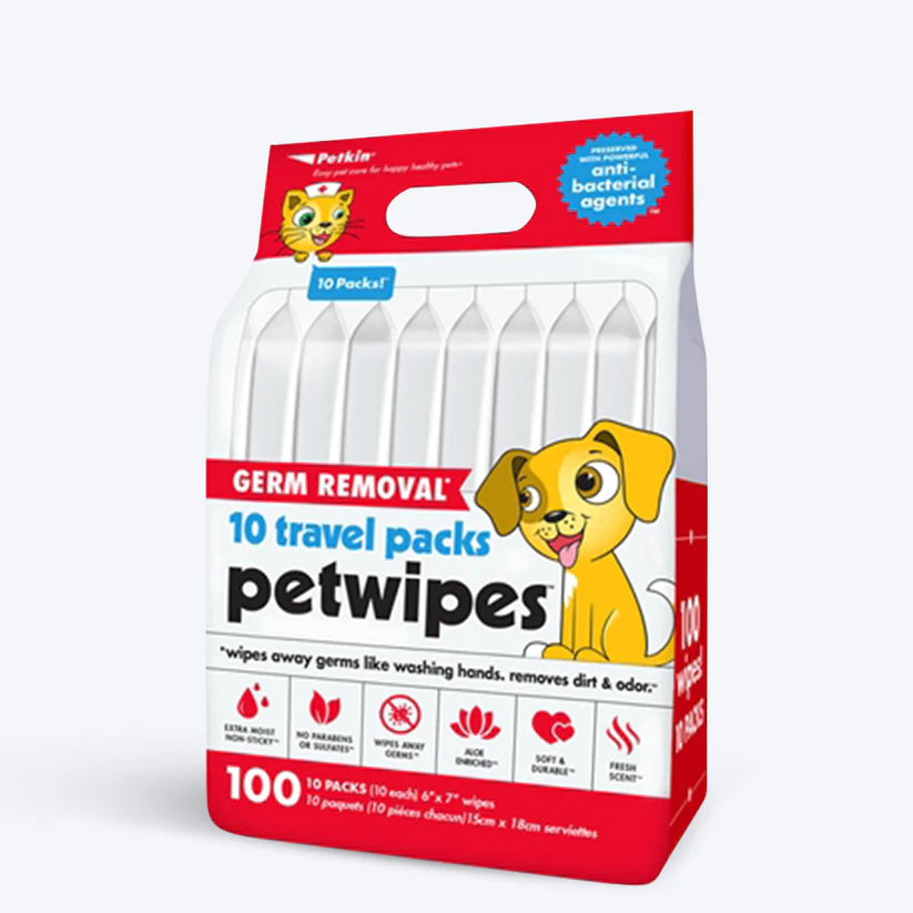 Petkin Travel Pack Pet Wipes Germ Removal for Dogs & Cats