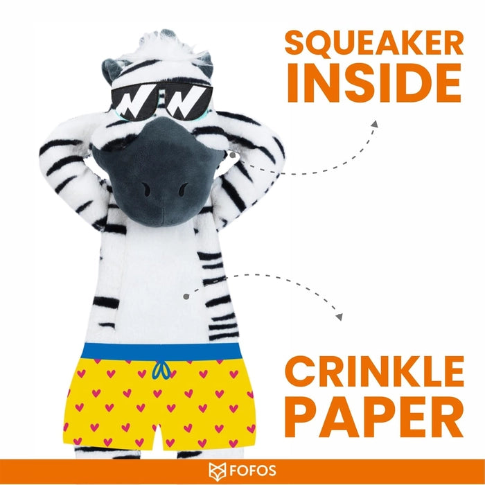 Fofos Zebra Safari Flap with squeaker and Crinkle Dog Toy