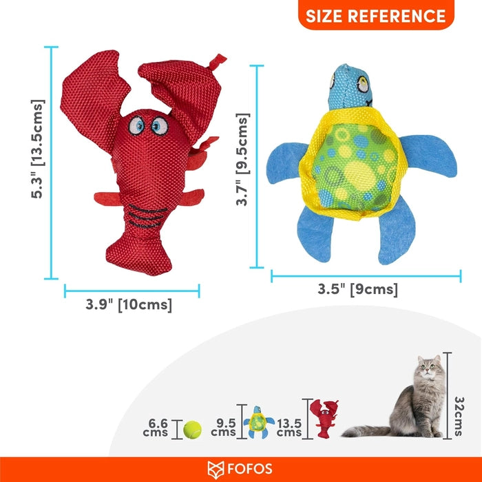 Fofos Turtle with Lobster Cat Plush Chew Summer Toy Set