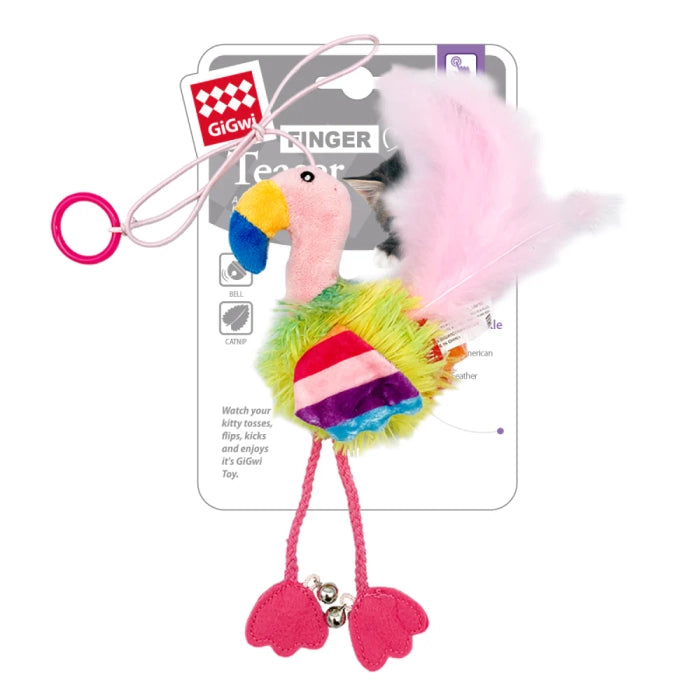 GiGwi Finger Teaser Flamingo with Crinkle Paper Catnip Toy for Cats