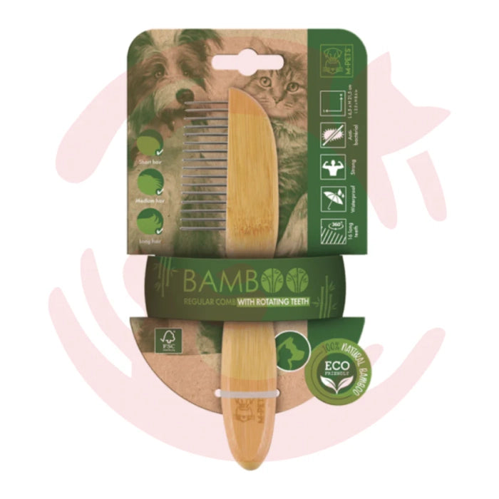M-Pets Bamboo Regular Comb with Rotating Teeth 16 Teeth