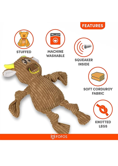 Fofos Fluffy Cow Stuffed Soft Squeaky Plush Dog Toy