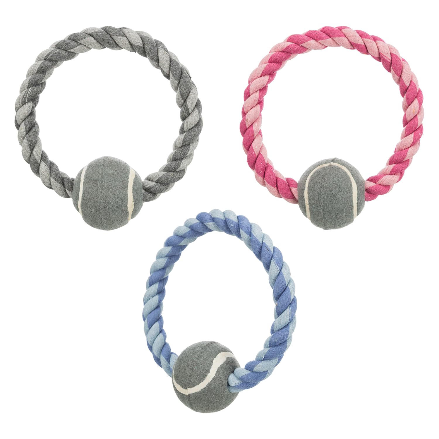 Trixie Pet Playing Ring Rope Toy with Tennis Ball for Dogs