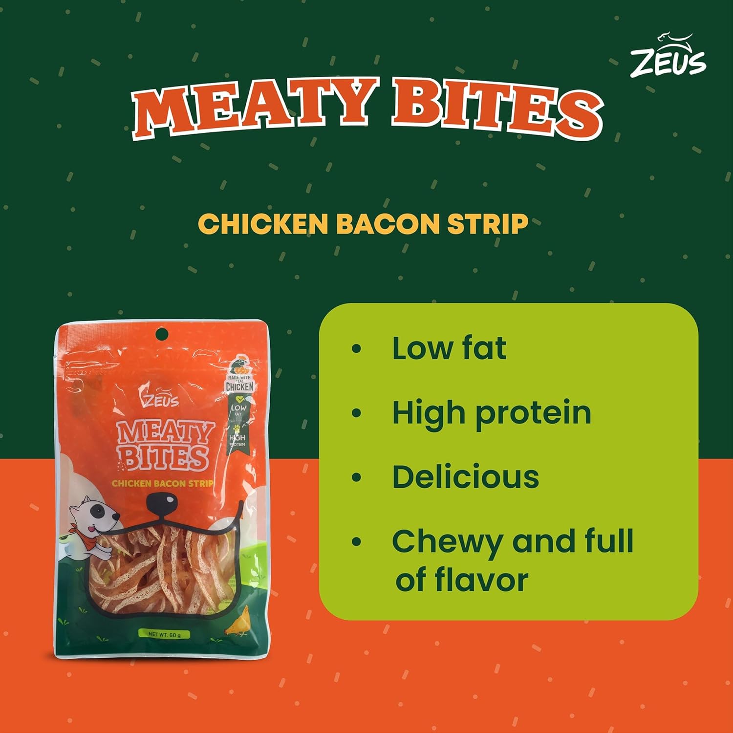 Zeus Meaty Bites Chicken Bacon Strip Dog Treats