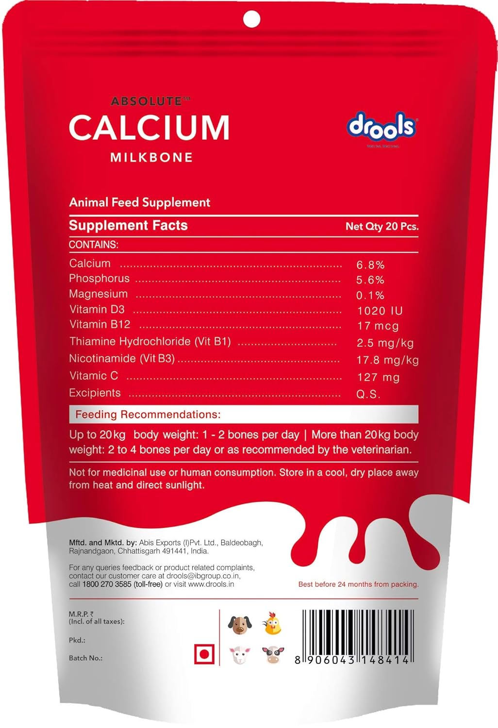 Drools Absolute Calcium Milk Bone for Dog all Life Stages Pouch