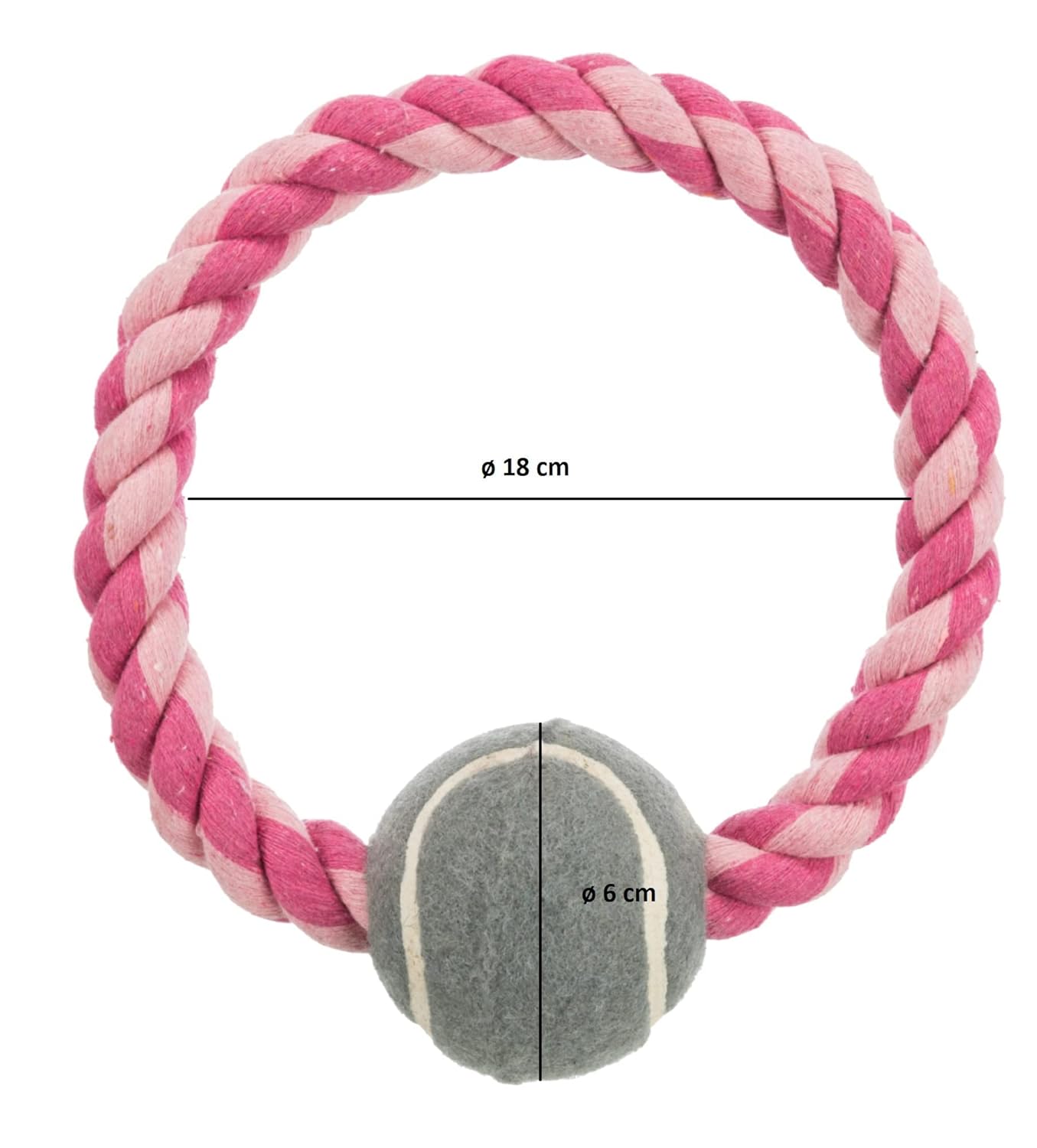 Trixie Pet Playing Ring Rope Toy with Tennis Ball for Dogs