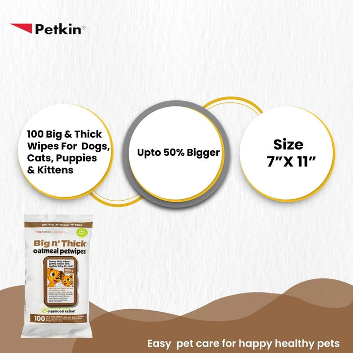 Petkin Big N' Thick Oatmeal Wipes for Dogs and Cats