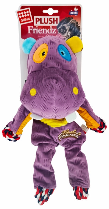 GiGwi Friendz Hippo with Rope & Squeaker Plush Toy for Dogs