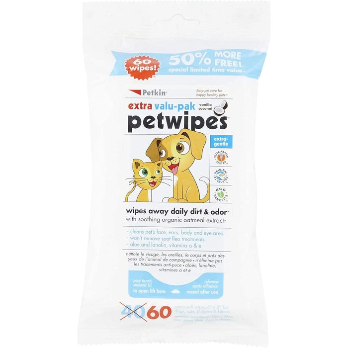 Petkin Wipes Extra Value-Pack for Dogs & Cats
