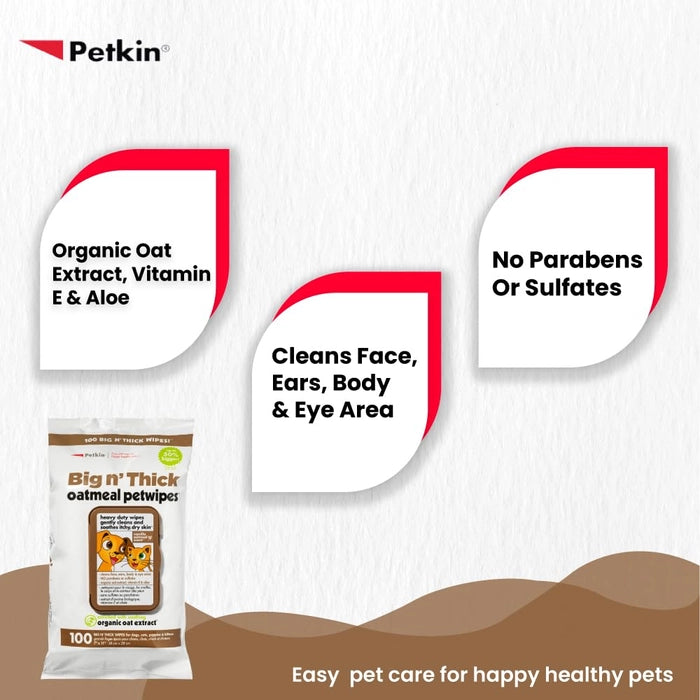Petkin Big N' Thick Oatmeal Wipes for Dogs and Cats