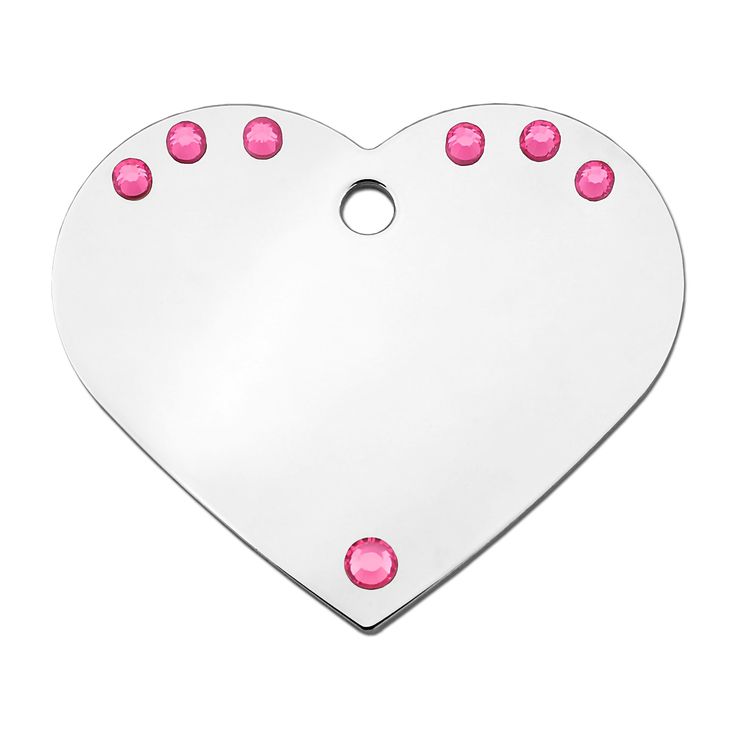 Quick Tag Diva Large Heart Chrome with Pink Stones Name Tag