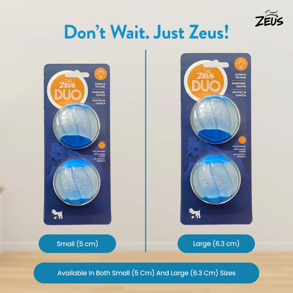 Zeus Duo Ball With Squeaker & Glow 2PK