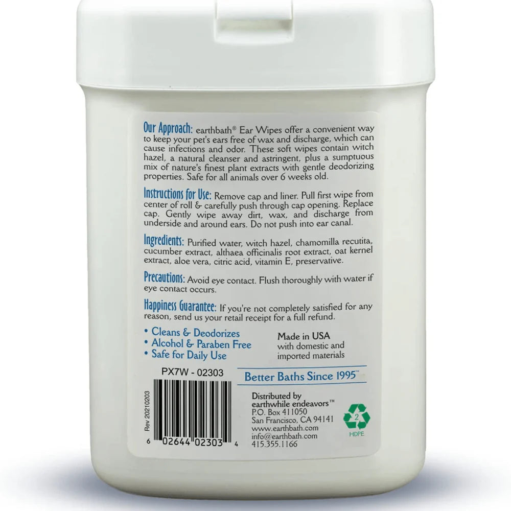 Earthbath Ear Wipes with Witch Hazel for Dogs & Cats