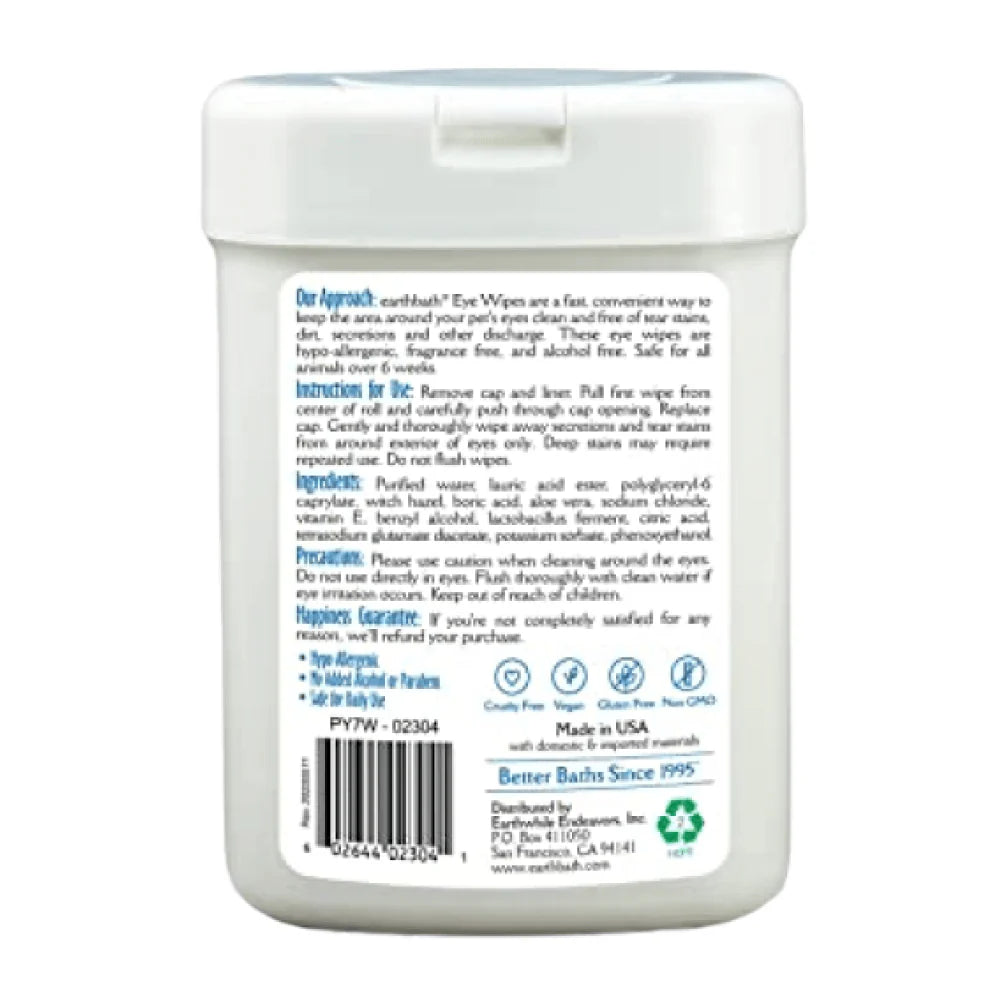 Earthbath Hypo Allergenic & Fragrance Free Eye Wipes for Dogs and Cats