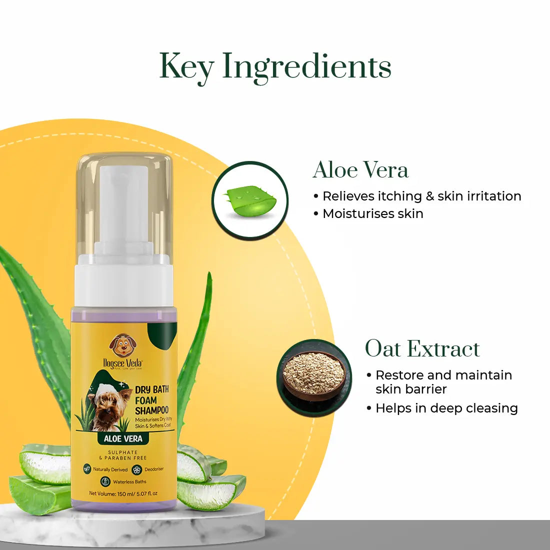 Dogsee Veda Dry Bath Foam Aloe Vera Dog Shampoo