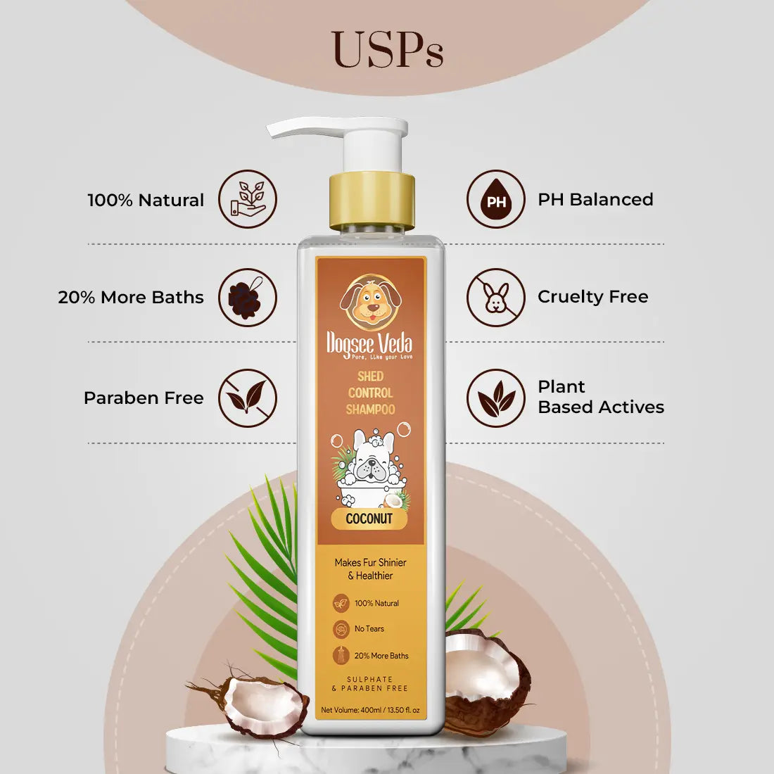 Dogsee Veda Shed Control Coconut Oil Dog Shampoo