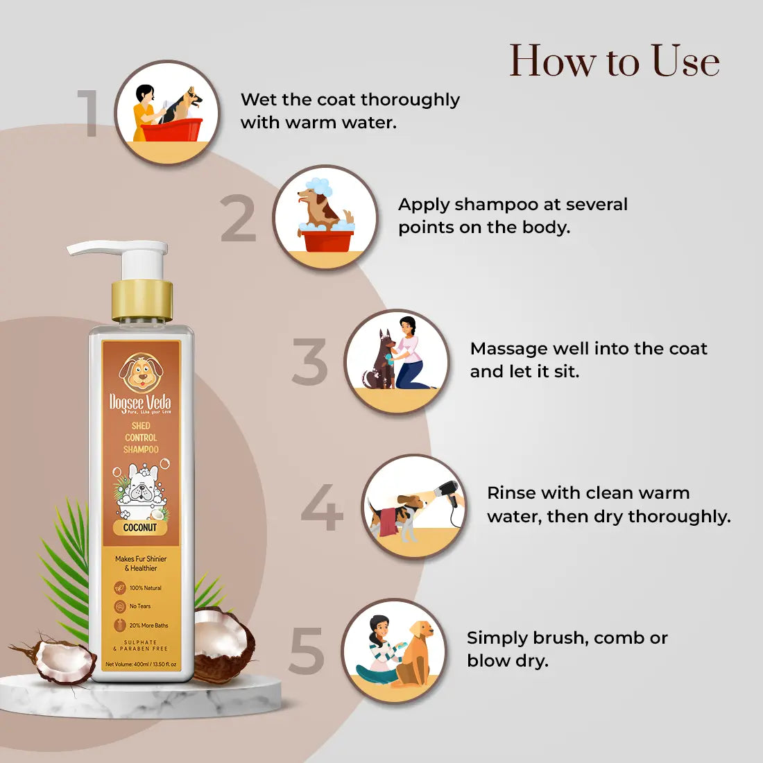 Dogsee Veda Shed Control Coconut Oil Dog Shampoo