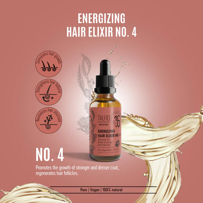 Tauro Pro Line Pure Energizing Elixir No. 4 to Stimulate Coat Growth for Dogs and Cats