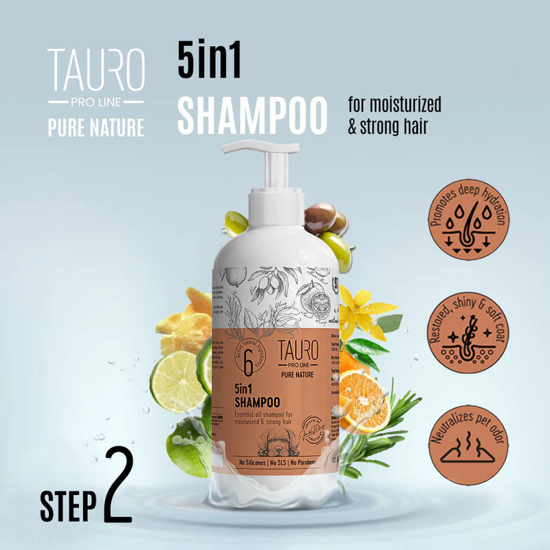 Tauro Pro Line Pure Nature 5in1 Moisturizing Coat Shampoo for Dogs and Cats