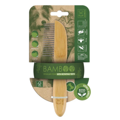 M-Pets Bamboo Regular Comb with Rotating Teeth