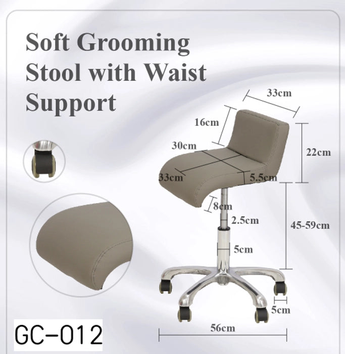 Aeolus Groomer's Modern Stool with Square Cushion and Waist Support