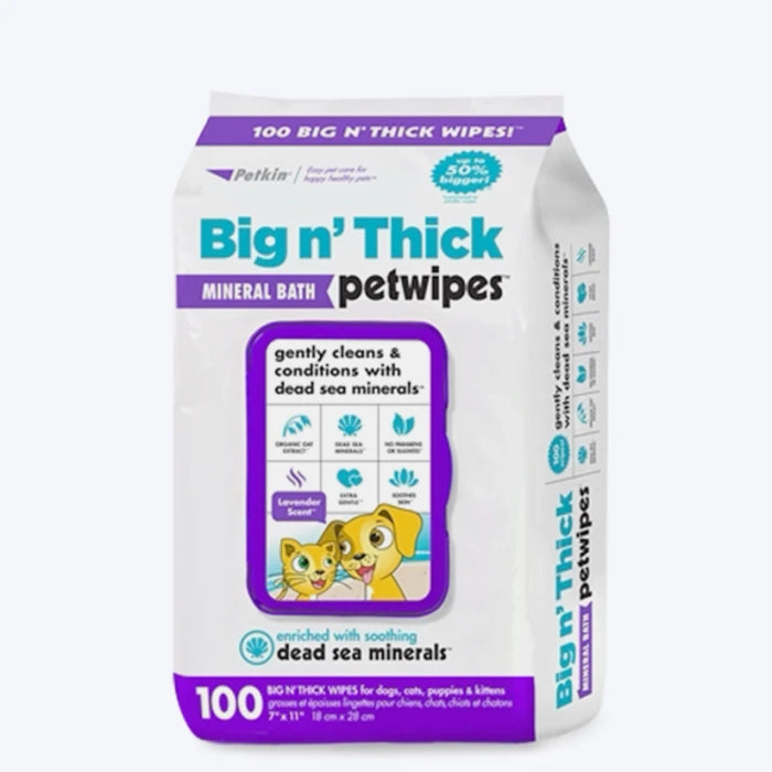Petkin Big n' Thick Mineral Bath Wipes for Dogs & Cats