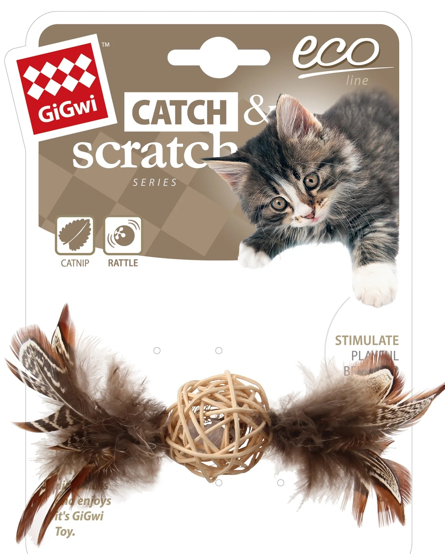 Gigwi EcoLine Catch & Scratch with Rattle Wood Dog Toy