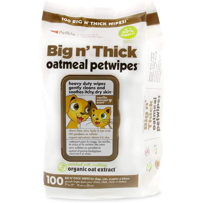 Petkin Big N' Thick Oatmeal Wipes for Dogs and Cats