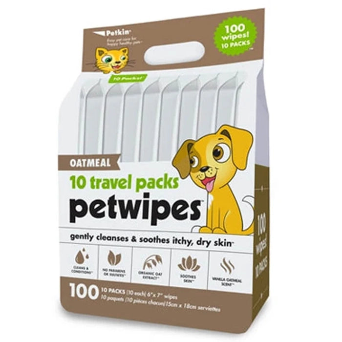 Petkin Oatmeal Travel Pack Wipes for Dogs & Cats