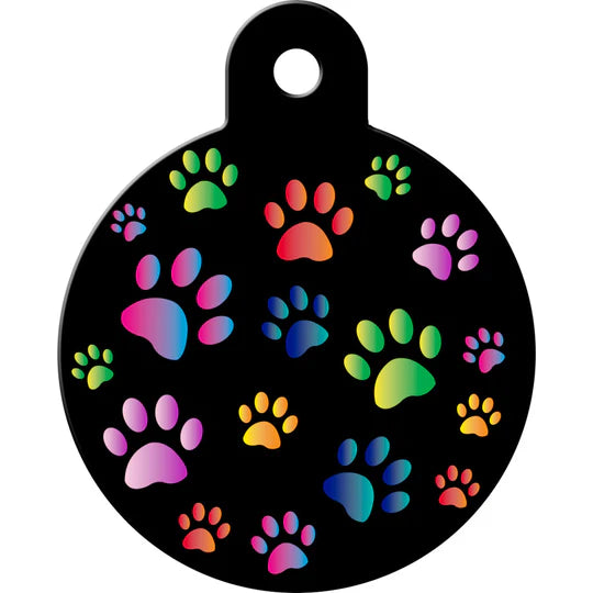 Quick Tag Circle Black Multi-Paws Name Tag