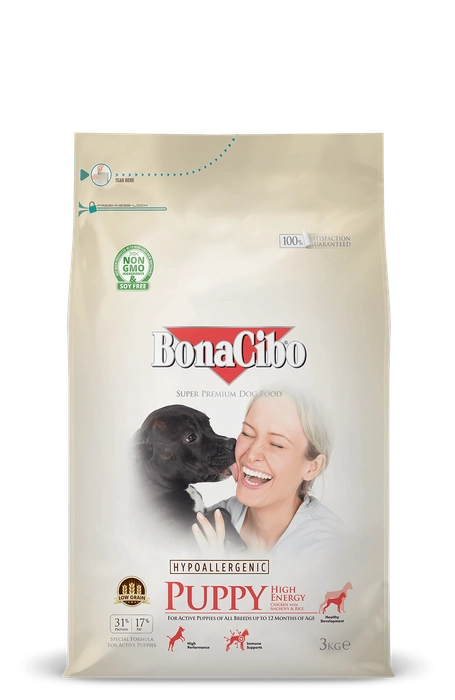 Bonacibo - Puppy High Energy For Active Puppies of All Breeds up to 12 Months of Age