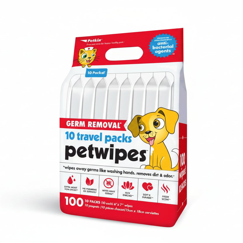 Petkin Travel Pack Pet Wipes Germ Removal for Dogs & Cats