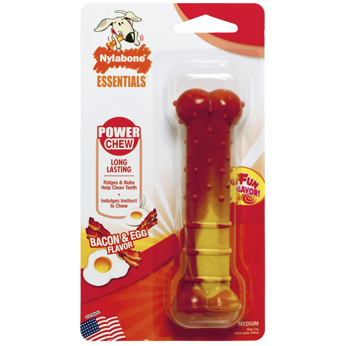 Nylabone Flavor Fun Power Bacon & Egg Flavor Chew Dog Toy