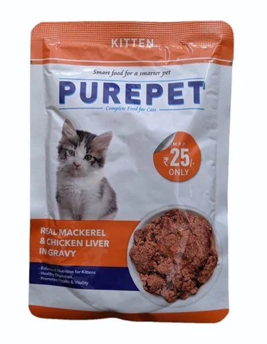 Purepet- Real Mackeral & Chicken Liver in Gravy Complete Food for Kitten 55Gm