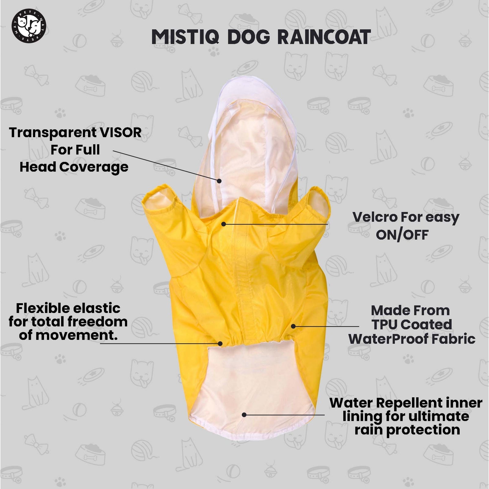 Pets Way Mustard Mistiq Raincoat for Dogs