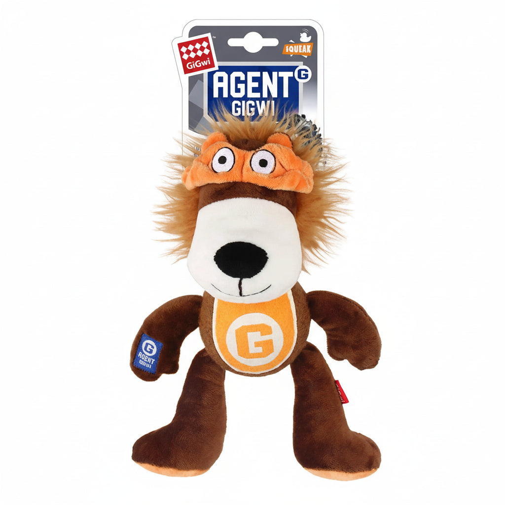 Gigwi Agent Lion Plush and Tennis Ball with Squeaker Dog Toy