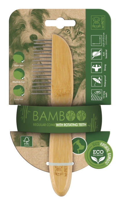 M-Pets - Bamboo Regular Comb with Rotating Teeth