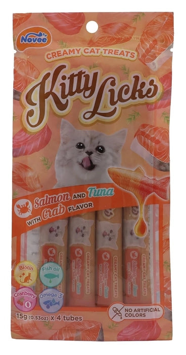 Novees - Kittylicks Salmon and Tuna Flavored Cat Treats Pack of 4 Tubes