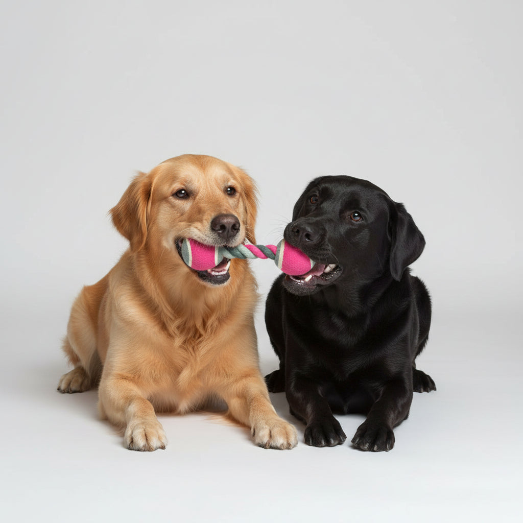 Duvoplus Knotted Cotton with 2 Tennis Balls Fetching and Chewing Toy for Dogs
