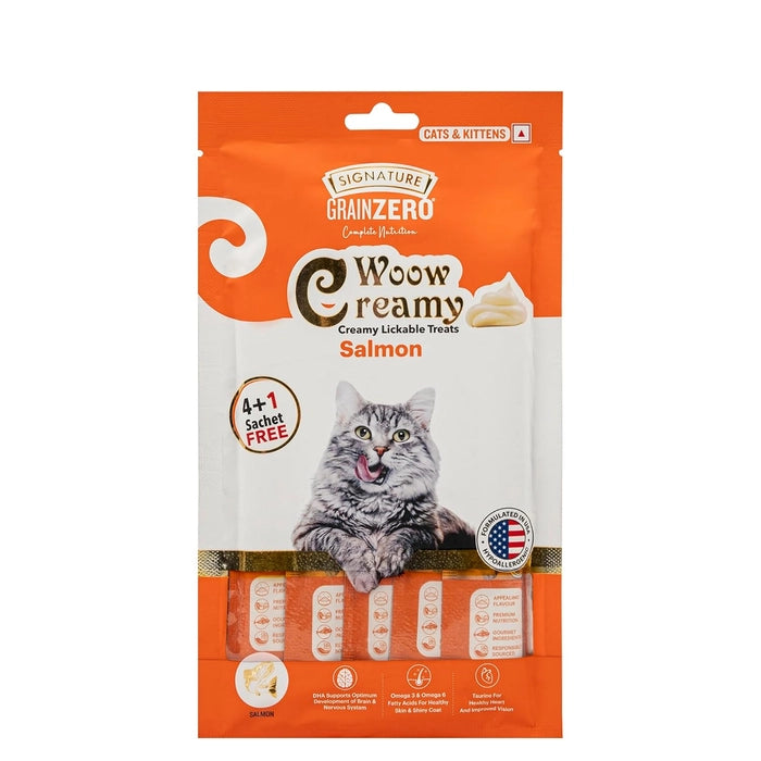 Signature -Woow Creamy Salmon Cat & Kitten Lickable Treats Combo 5pcs