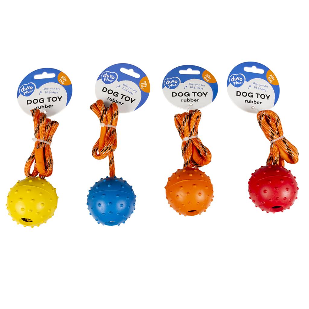 Duvoplus-Rubber Dental Ball with Rope Mix Rubber ball and rope sling dog toy