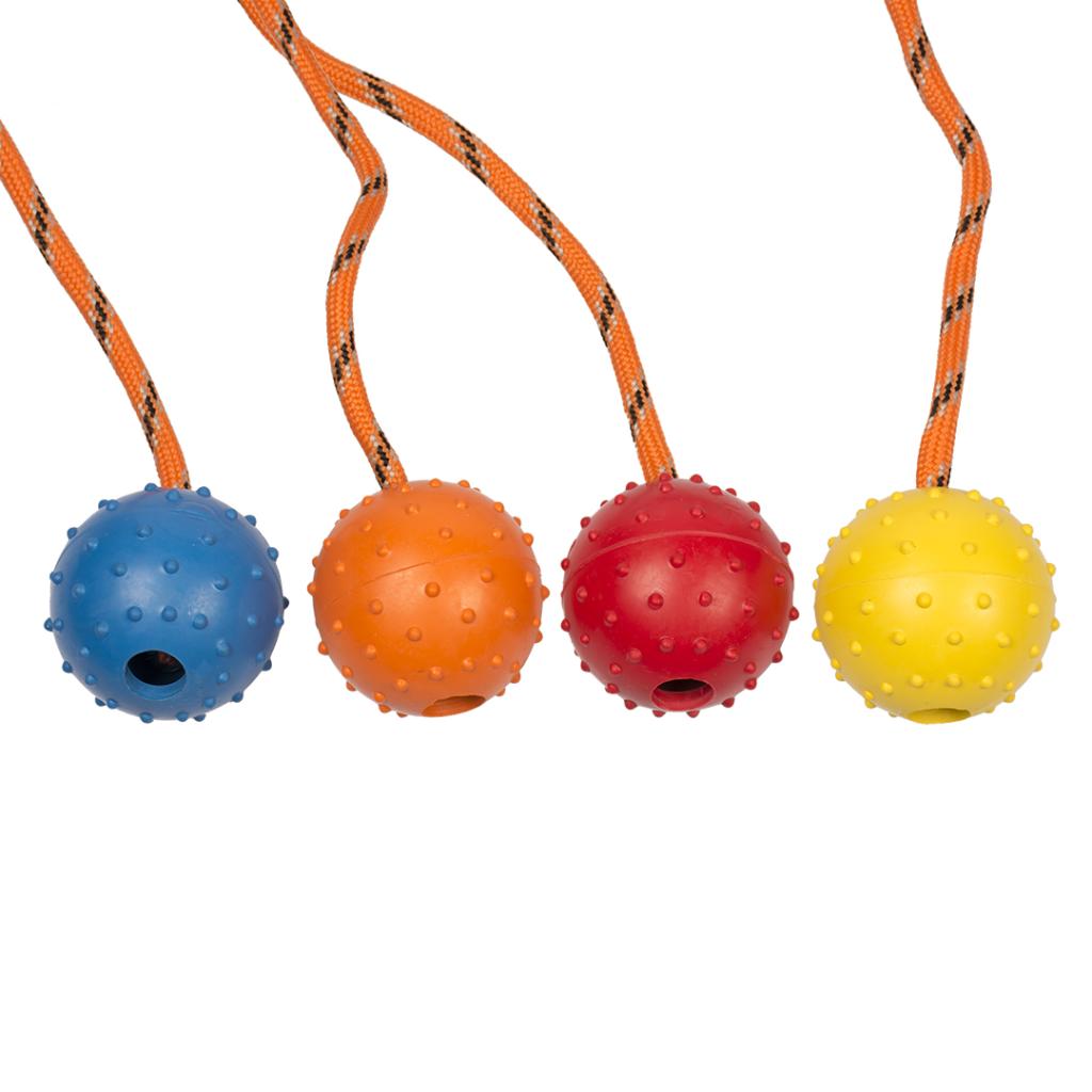Duvoplus-Rubber Dental Ball with Rope Mix Rubber ball and rope sling dog toy