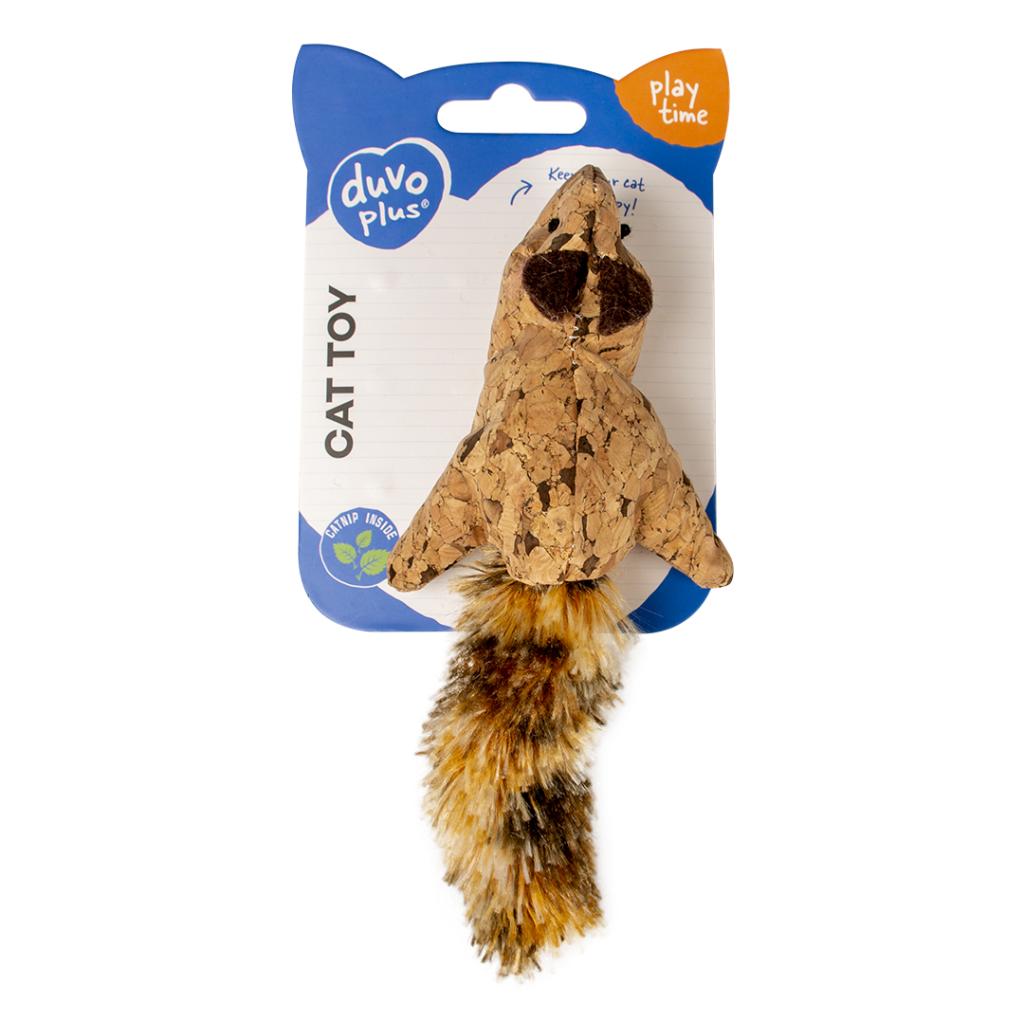 Duvoplus-Cork Squirrel with Big Plush Tail Hip Cork Toy for Cats