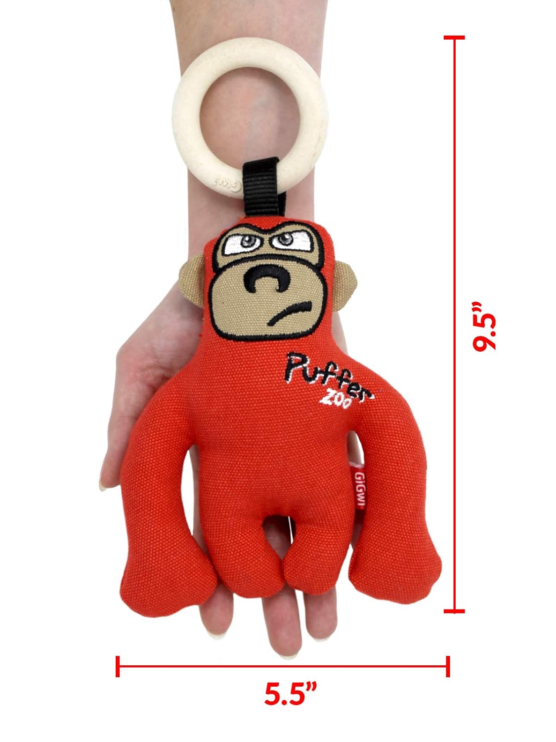 Gigwi Puffer Zoo Dog Toy Monkey with Ring Handle