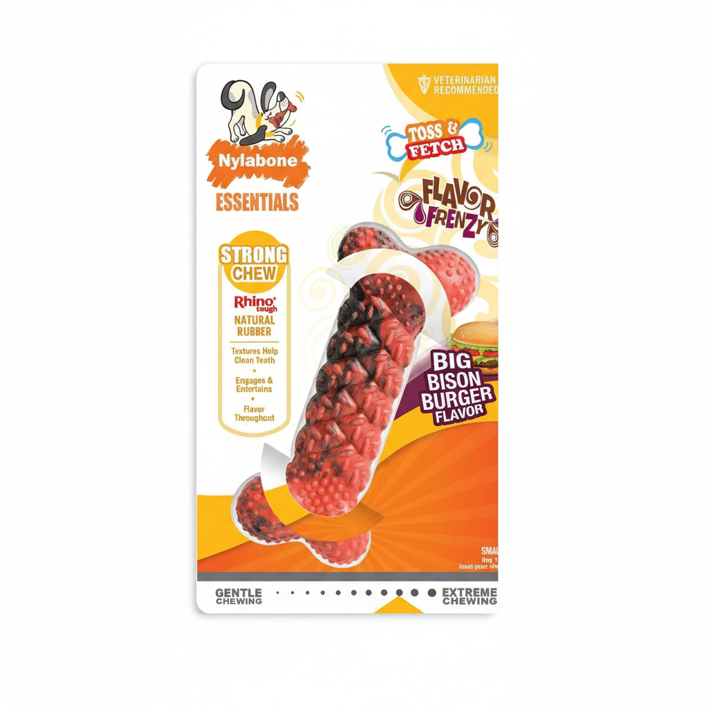 Nylabone Bison Flavour Rubber Braid Bone Dog Chew Toy