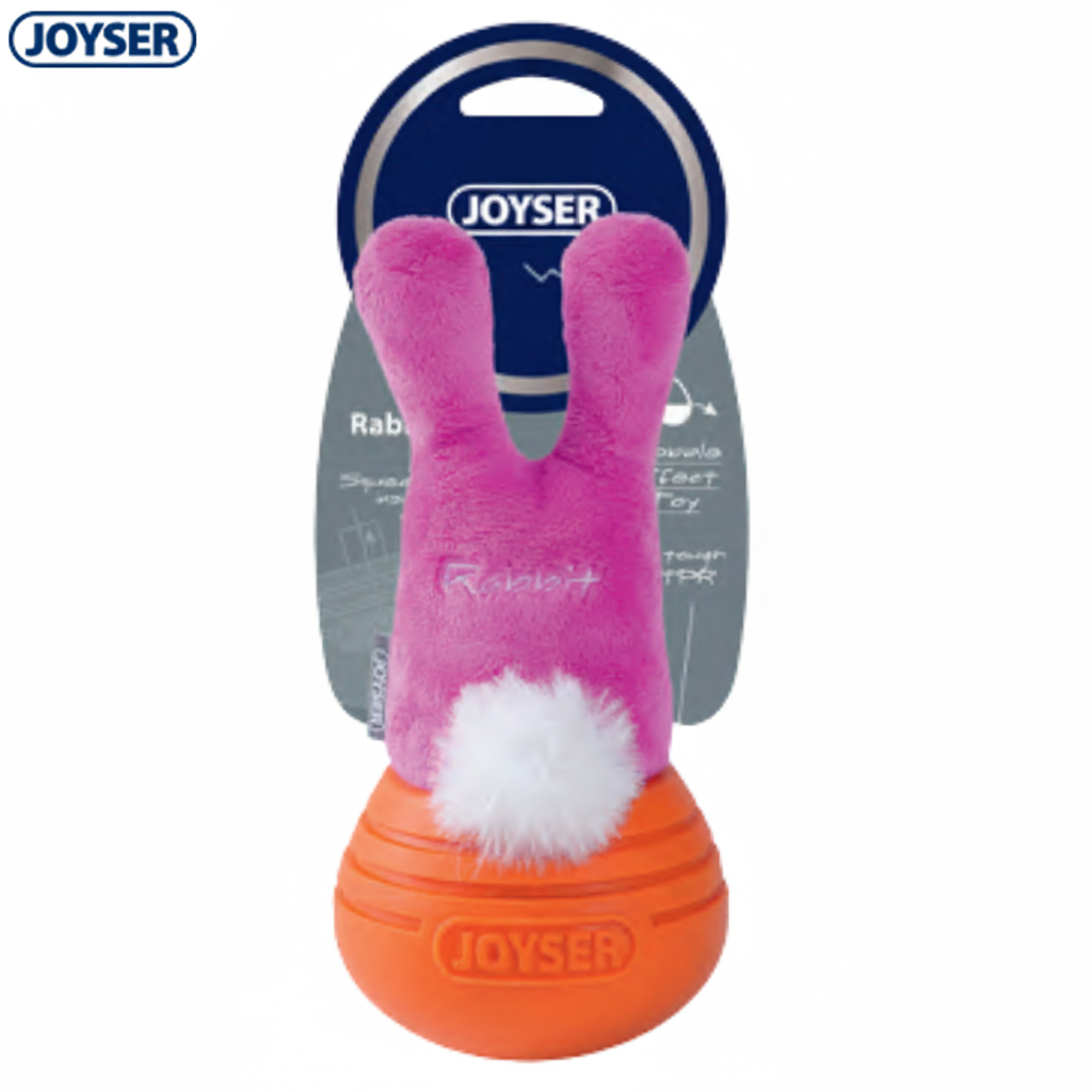 Joyser Woball Rabbit Plush Dog Toy with Squeaker and Wobble Base