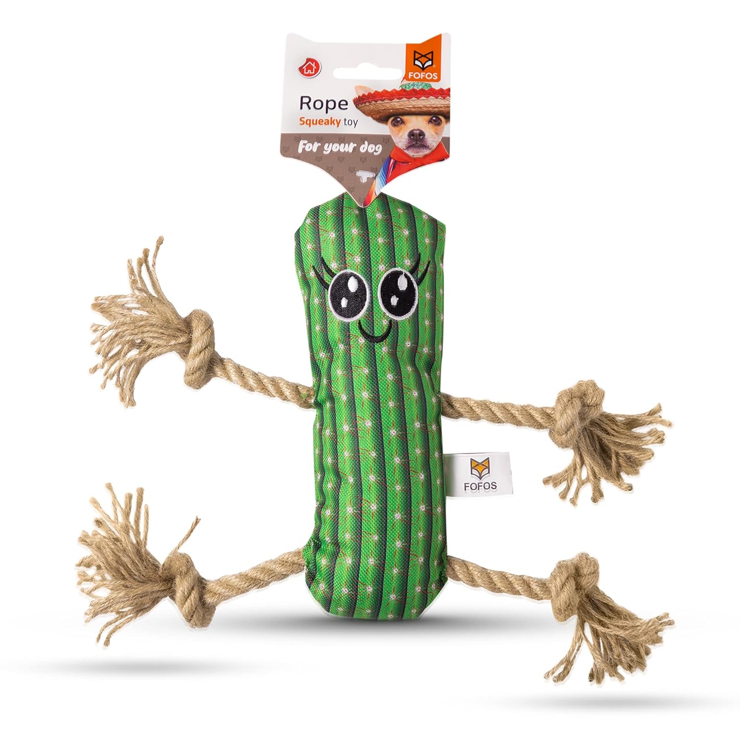 Fofos Cactus Man With Hemp Rope Dog Toy