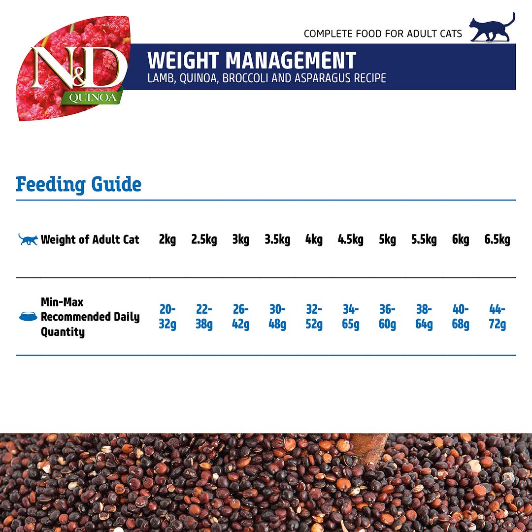 N&D- Quinoa Weight Management Dry Adult Cat Food with Grain Free Lamb Broccoli