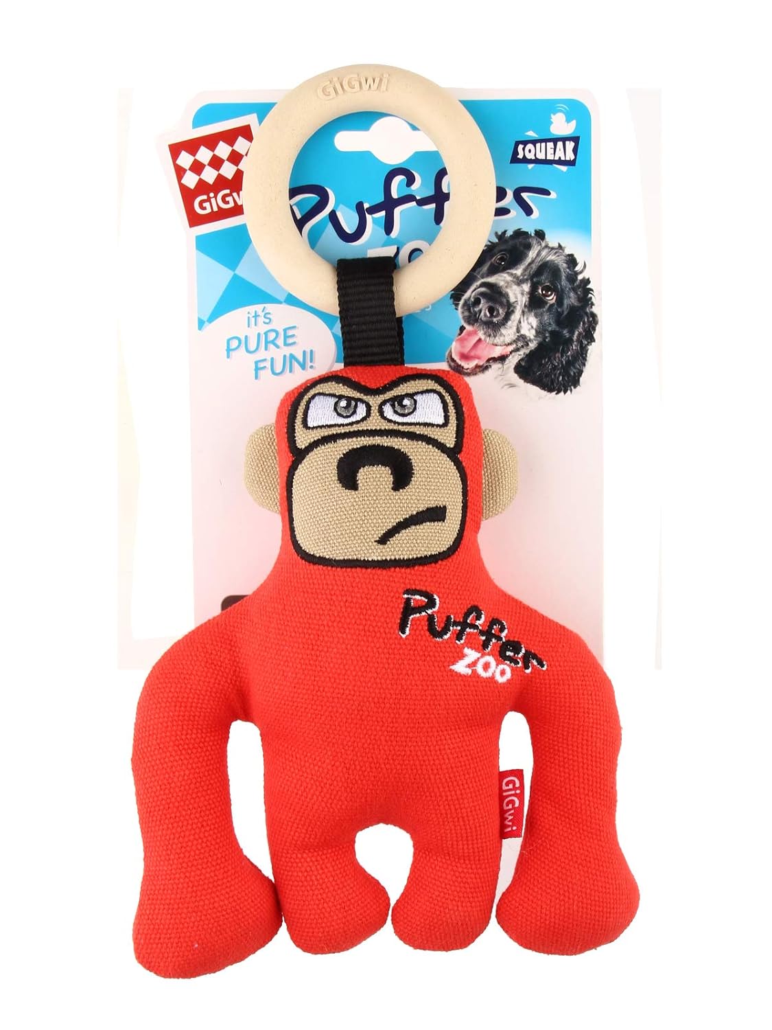 Gigwi Puffer Zoo Dog Toy Monkey with Ring Handle