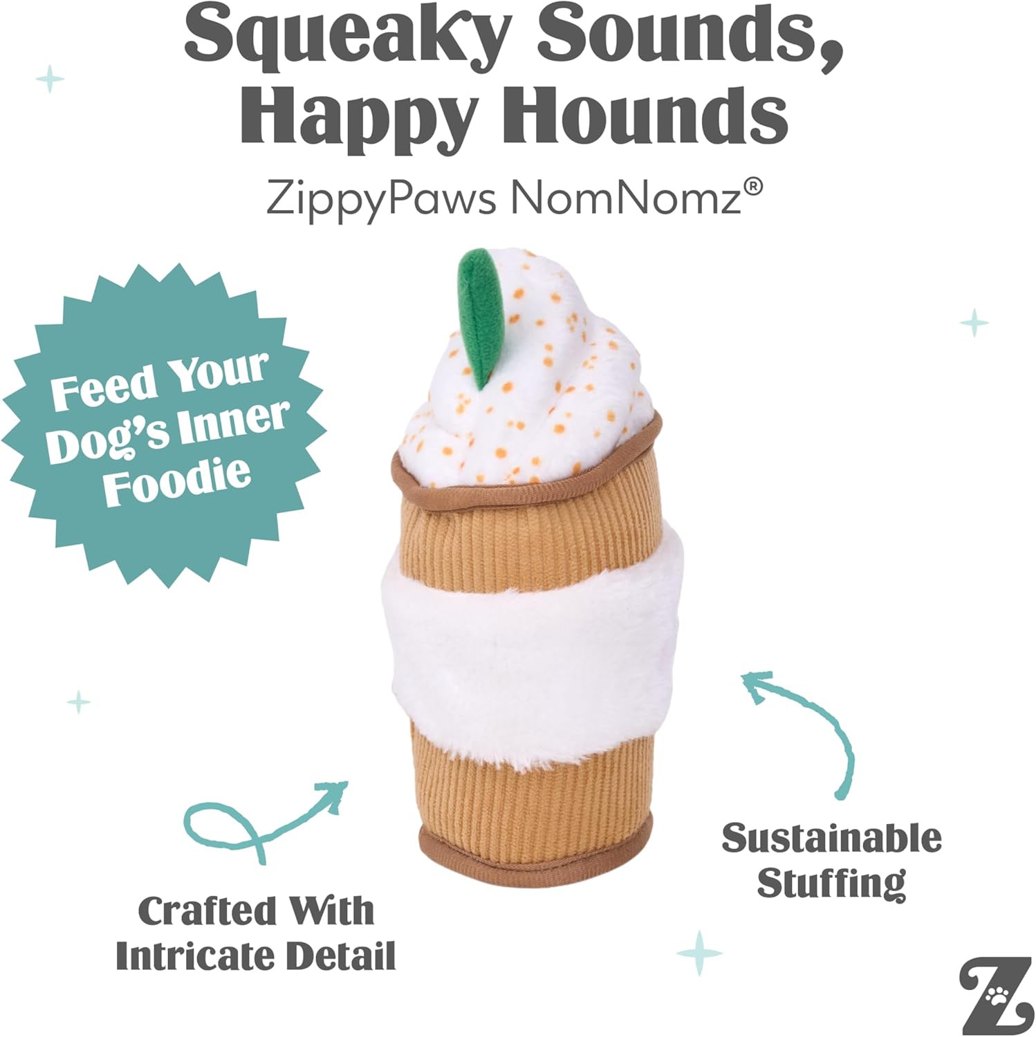 Zippy Paws NomNomz Puppaccino Plush Toy for Dogs